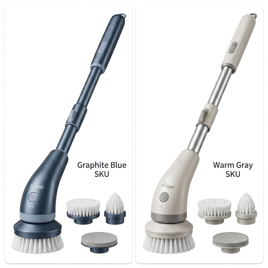 Vriiogds™ ReachSpin Cordless Electric Scrubber – 2-Speed Power Cleaning Brush with Adjustable Handle & 6 Brush Heads