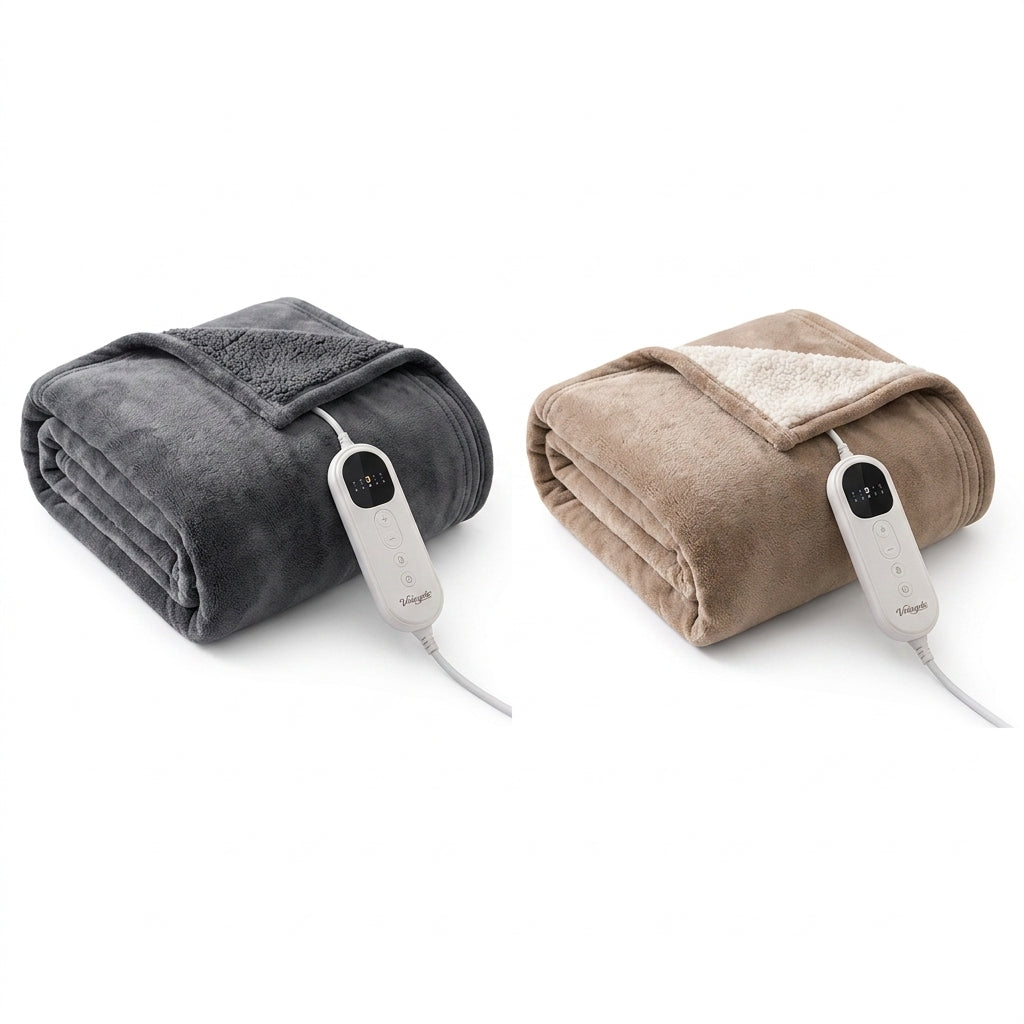 Vriiogds™ WarmFold Heated Throw Blanket – 50 x 60 in Electric Throw with 5 Heat Levels, Auto-Off & Detachable Controller