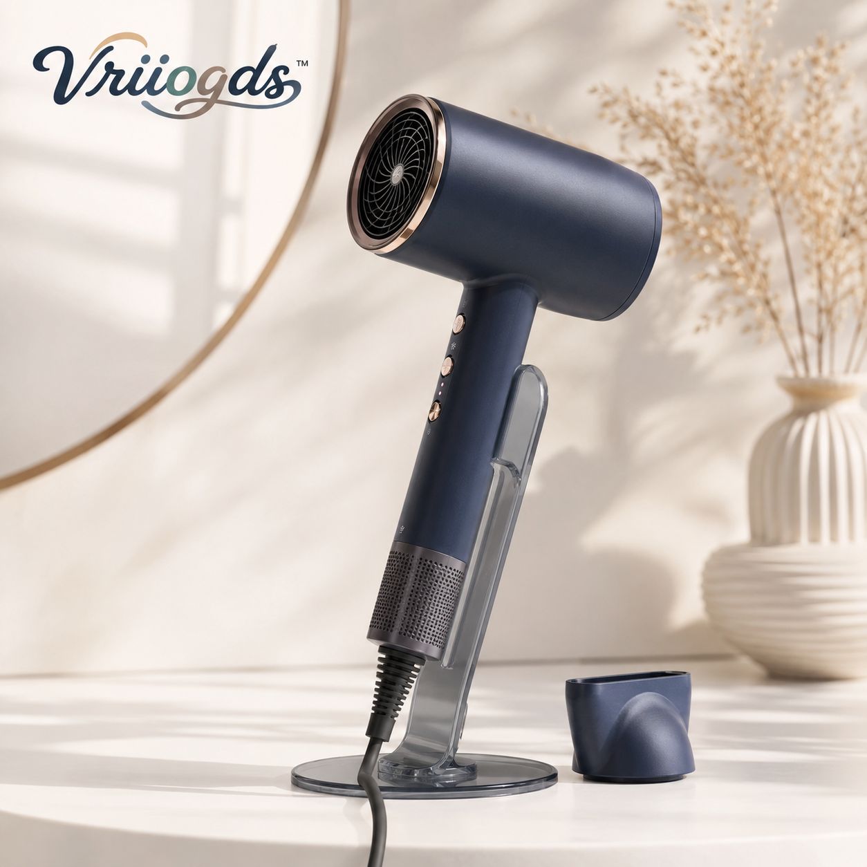 Vriiogds™ AeroFold Ionic Hair Dryer – Compact 1400W Folding Blow Dryer, Magnetic Nozzle, 3 Heat Settings & Cool Shot