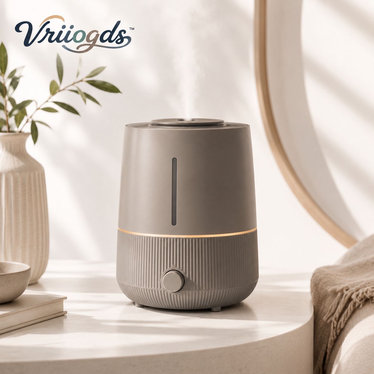 Vriiogds™ HaloMist 3.2L Top-Fill Cool Mist Humidifier – Quiet Bedroom Humidifier with Adjustable Mist & Ambient Ring Light