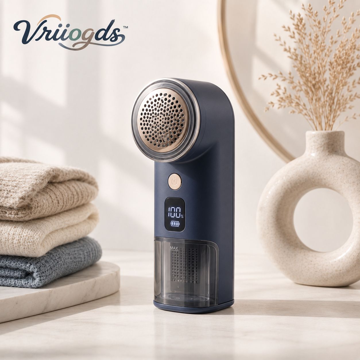 Vriiogds™ LinenLift Rechargeable Fabric Shaver – 3-Speed Lint & Pilling Remover with Digital Battery Display