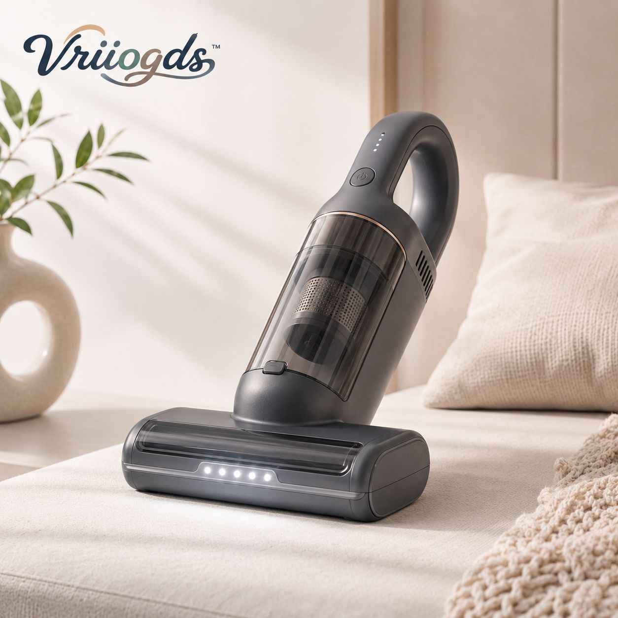 Vriiogds™ DustArc Cordless Bed & Upholstery Vacuum – Rechargeable Handheld Mattress Vacuum with Wide Fabric Head & LED Dust Light