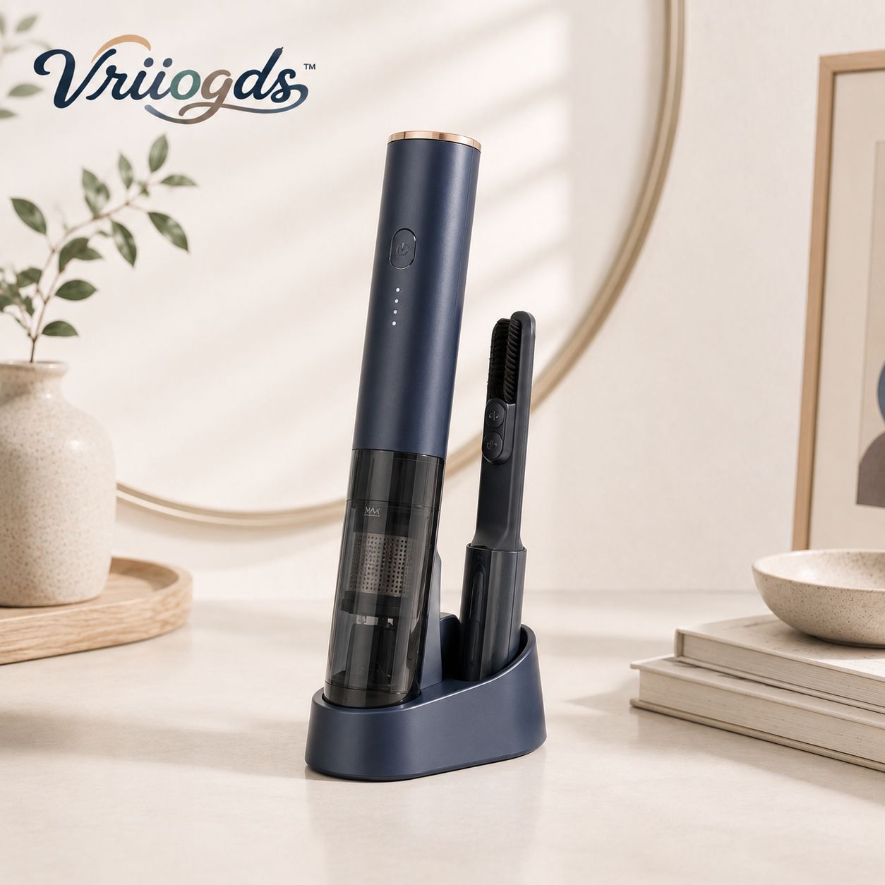 Vriiogds™ CrumbDock Cordless Hand Vacuum – Slim Rechargeable Desk, Sofa & Car Vacuum with 2-in-1 Crevice Brush Tool