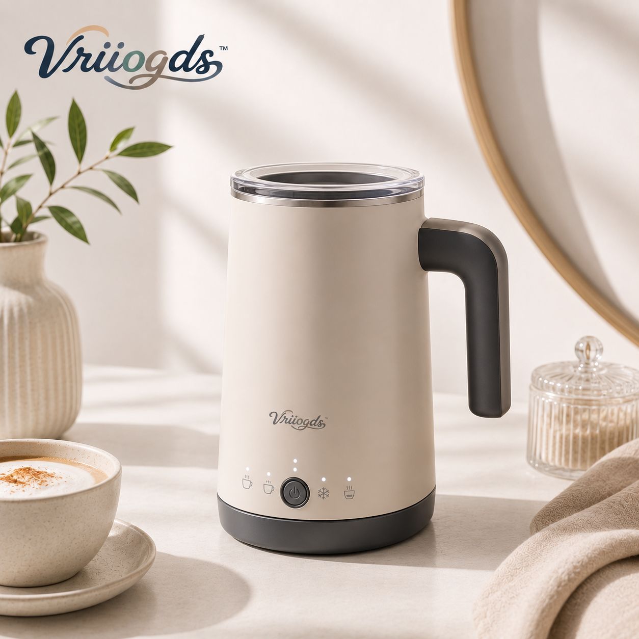Vriiogds™ SteamCup Electric Milk Frother – 4-in-1 Hot & Cold Foam Maker with Stainless-Steel Interior