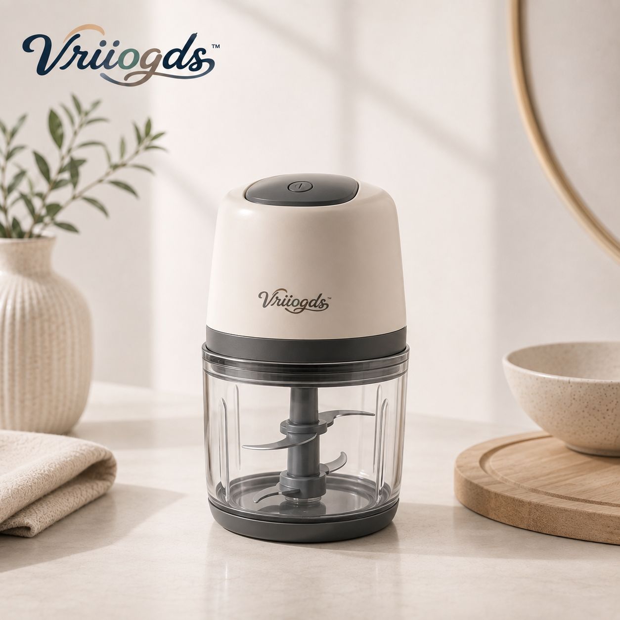 Vriiogds™ PrepPebble 3-Cup Mini Food Chopper – Compact 250W Electric Food Processor with Chop & Pulse Control
